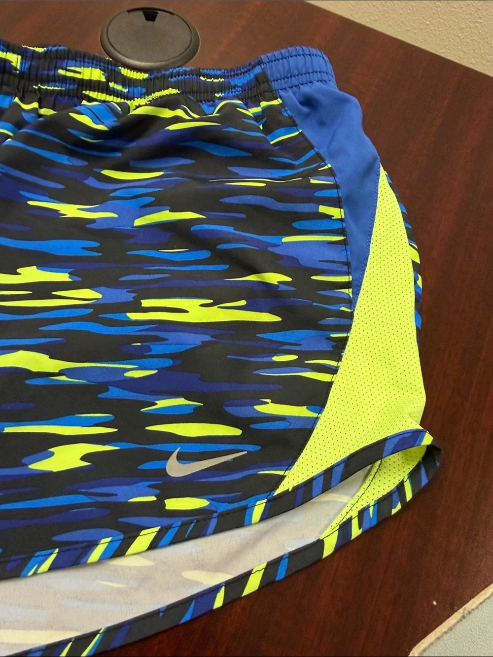 Nike Women’s Blue & Lime Patterned Athletic Shorts
